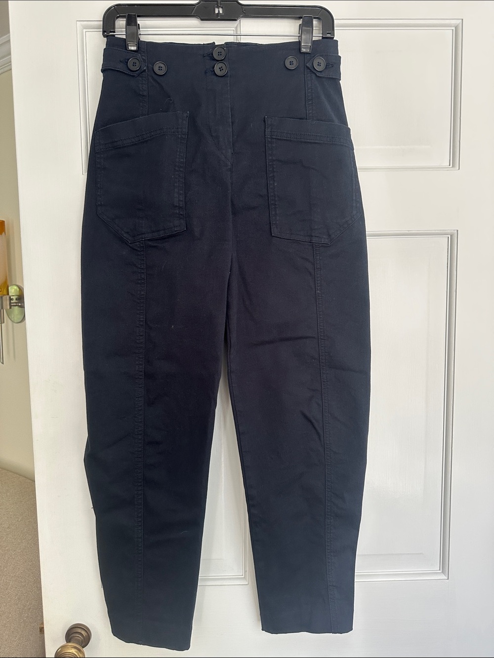 Maeve Navy High-Waist Button Pocket Trousers